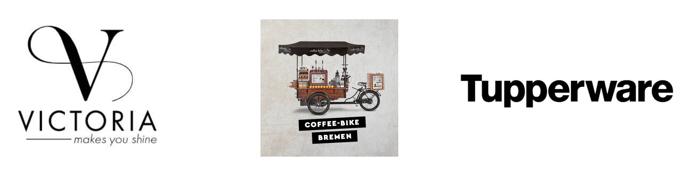 Partner Logos von Victoria Sschmuck, Tupperware und dem Coffee-Bike Bremen